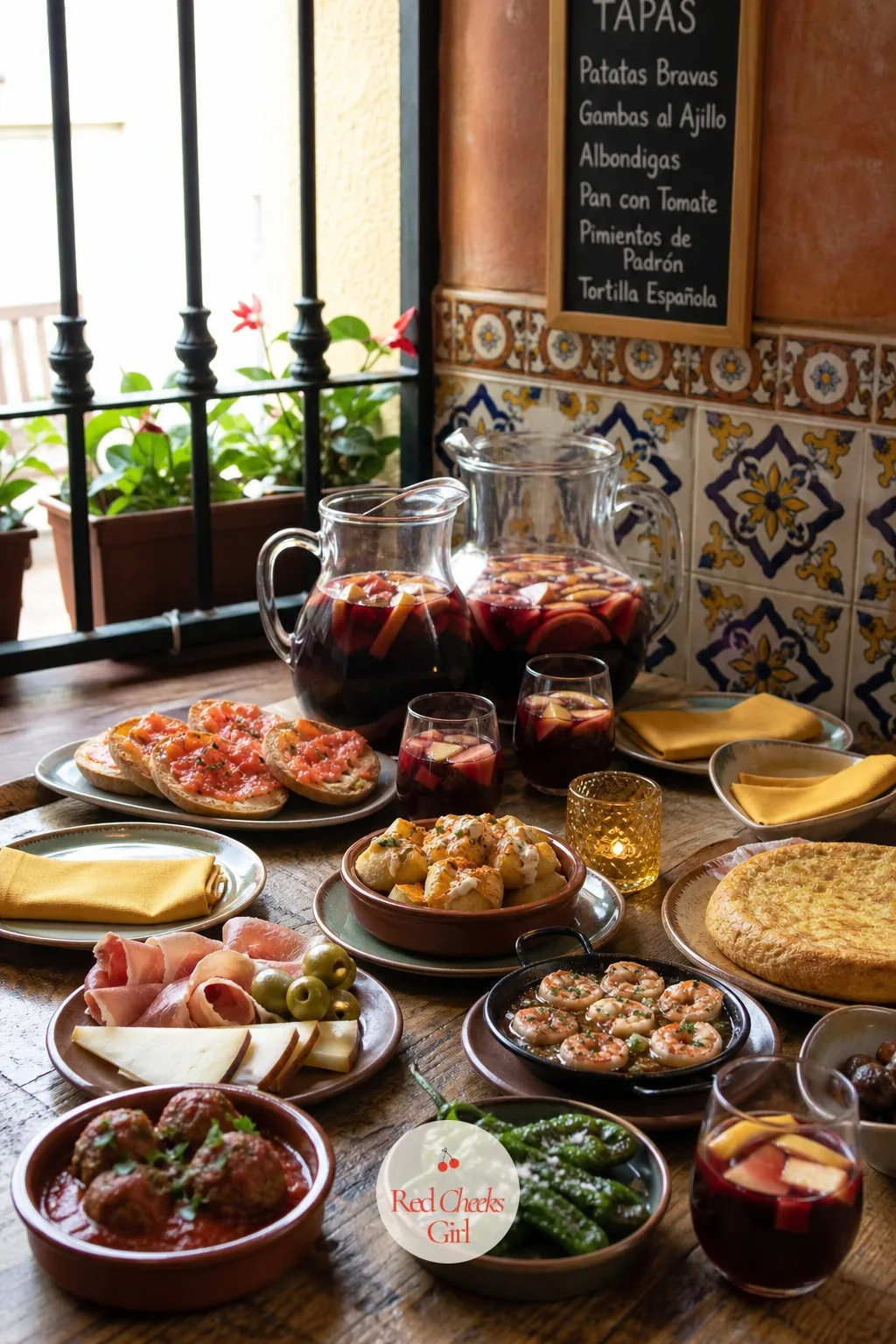 Tapas and Sangria Dinner at a Spanish Restaurant — Small plates passed around a long table keep conversation moving between courses, and a pitcher of red