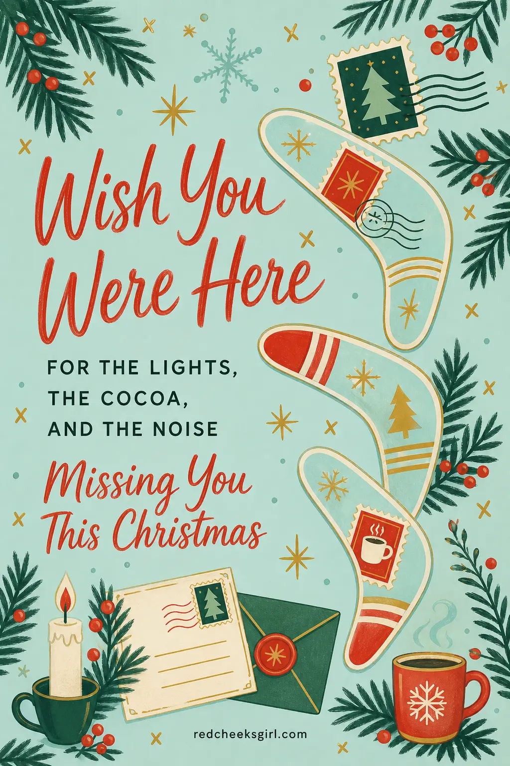 Missing You This Season printable sheet — For the friend who moved, the sibling overseas, anyone the holiday makes you miss out loud. Retro christmas cards