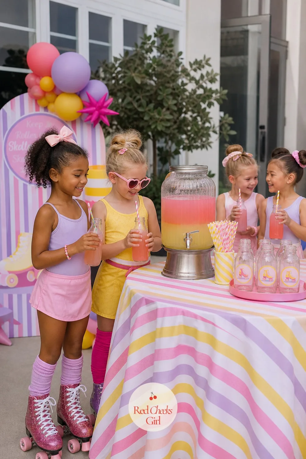 Rainbow Striped Lemonade Station — Somewhere between the popcorn and the juice boxes, the bigger kids want something that looks like it belongs at an actual