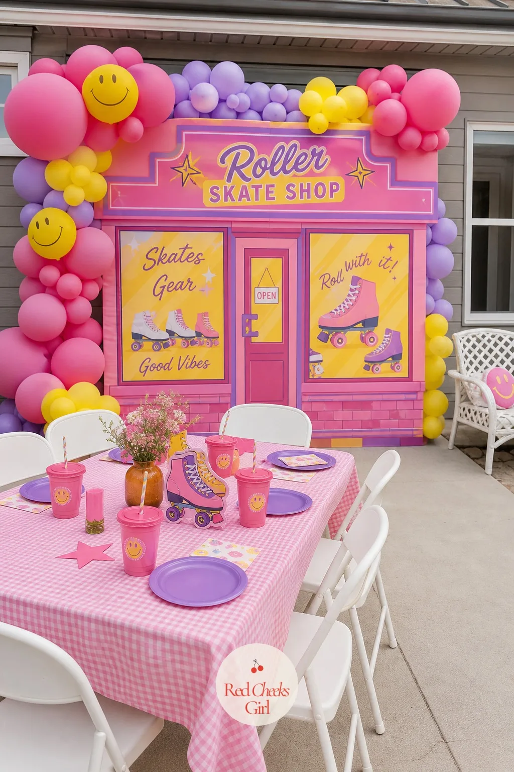 Retro Skate-Shop Marquee Backdrop — Every rink has that one sign out front, all curved letters and bright paint. Roller skating birthday party