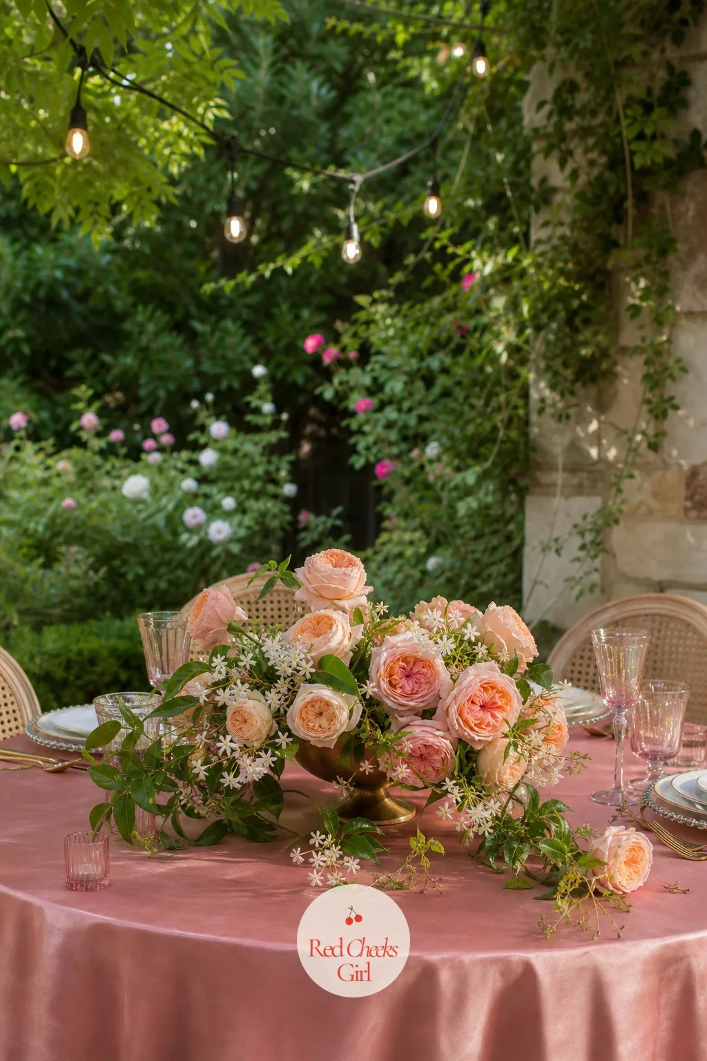 Low Compote Bowl Spilling With Garden Roses — Where the mound is dense all over, this one is airier: a single footed compote holds loosely arranged garden