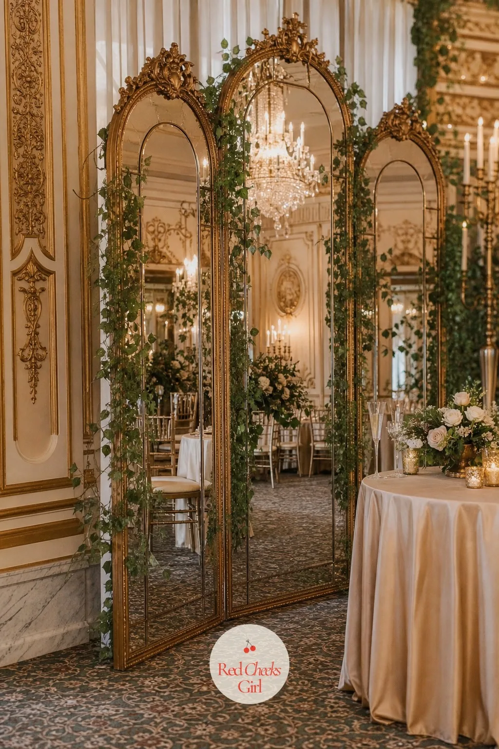 Antique Mirror Panel Arch — A mirror arch sounds like a modern idea until the mirrors are old enough to have spots in the silvering, which is exactly what