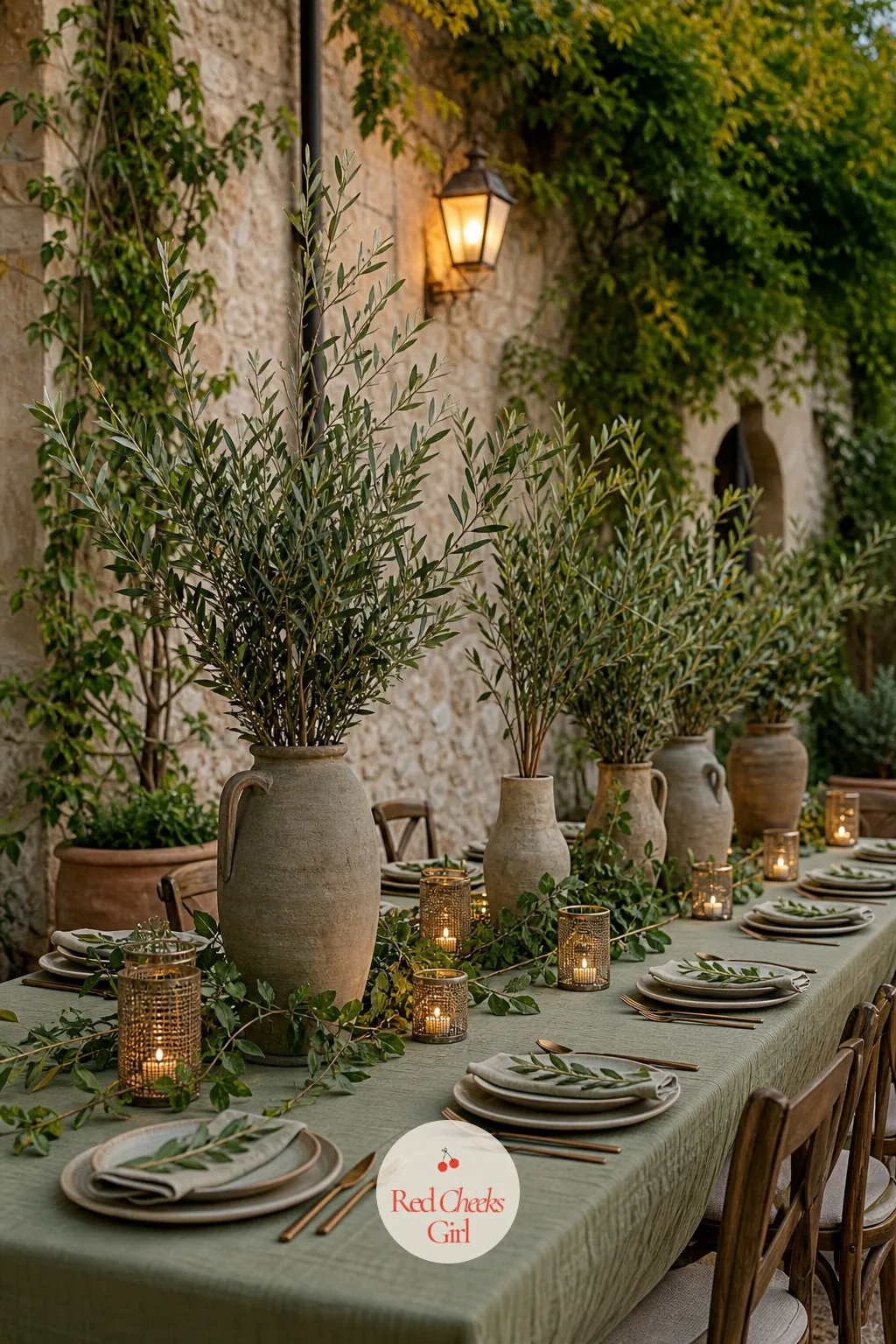 Olive Branches — Olive branches give a table movement without a single flower, grey green leaves catching light differently depending on where you sit. Rustic