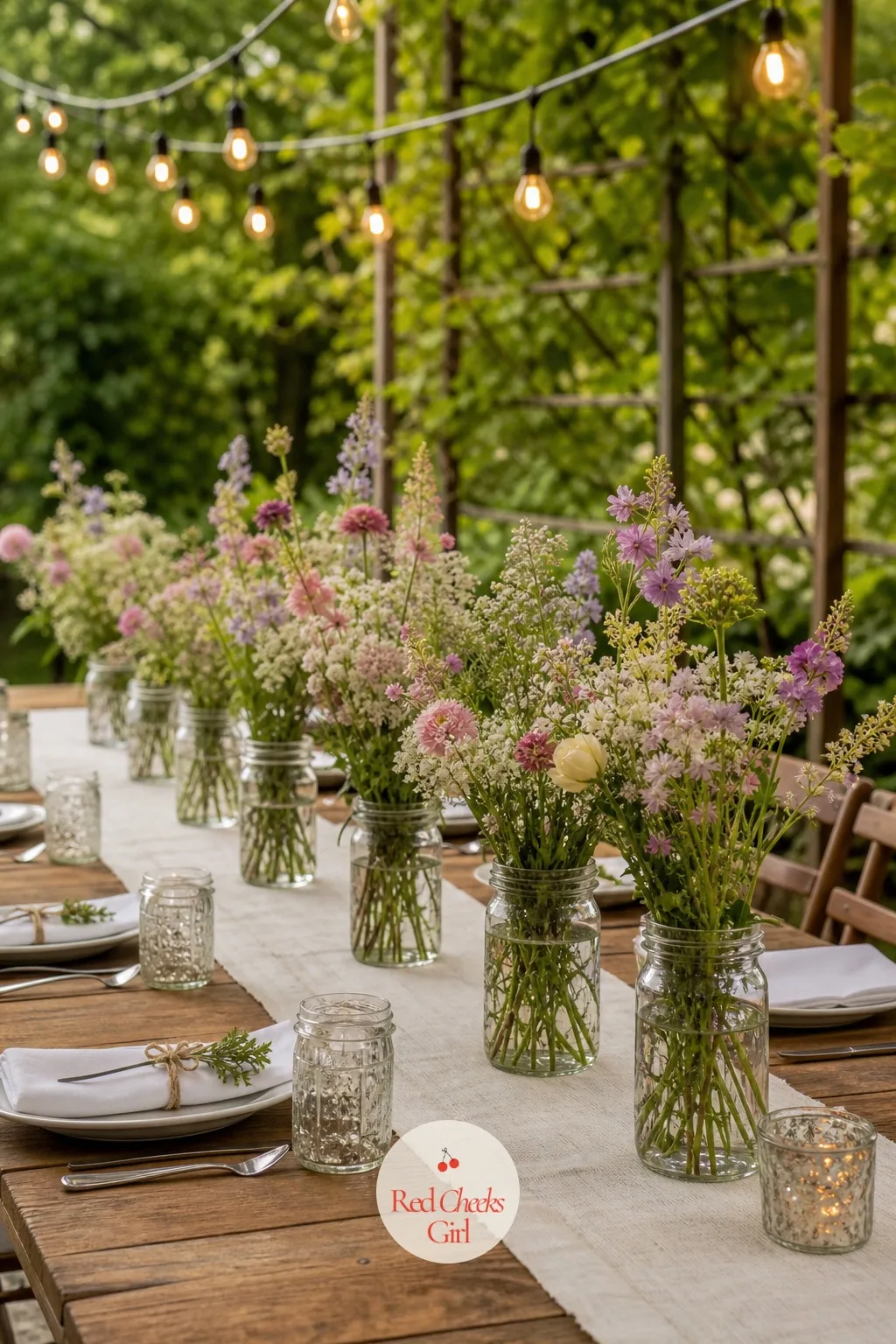 Wildflowers in Mason Jars — She will say wildflowers look like an afterthought. Rustic wedding centerpieces