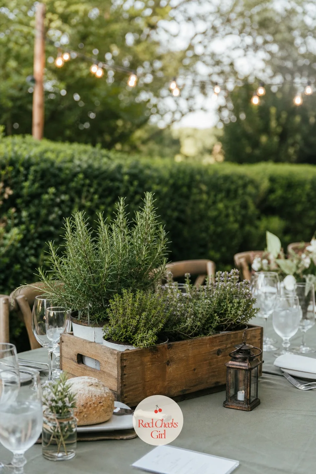 Wooden Boxes of Herbs — Rosemary and thyme in a planter box smell like something before they look like anything, which guests notice before they sit down.