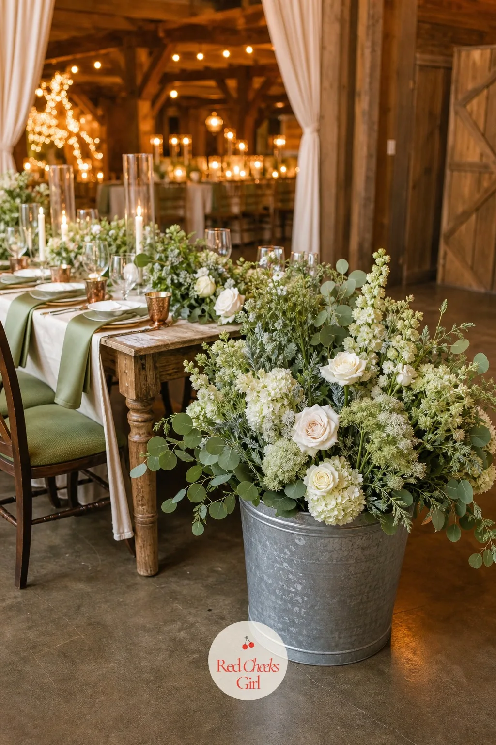 Galvanized Buckets Filled with Garden Flowers — For tables that need a slightly bigger centerpiece than a single jar, a galvanized bucket filled generously