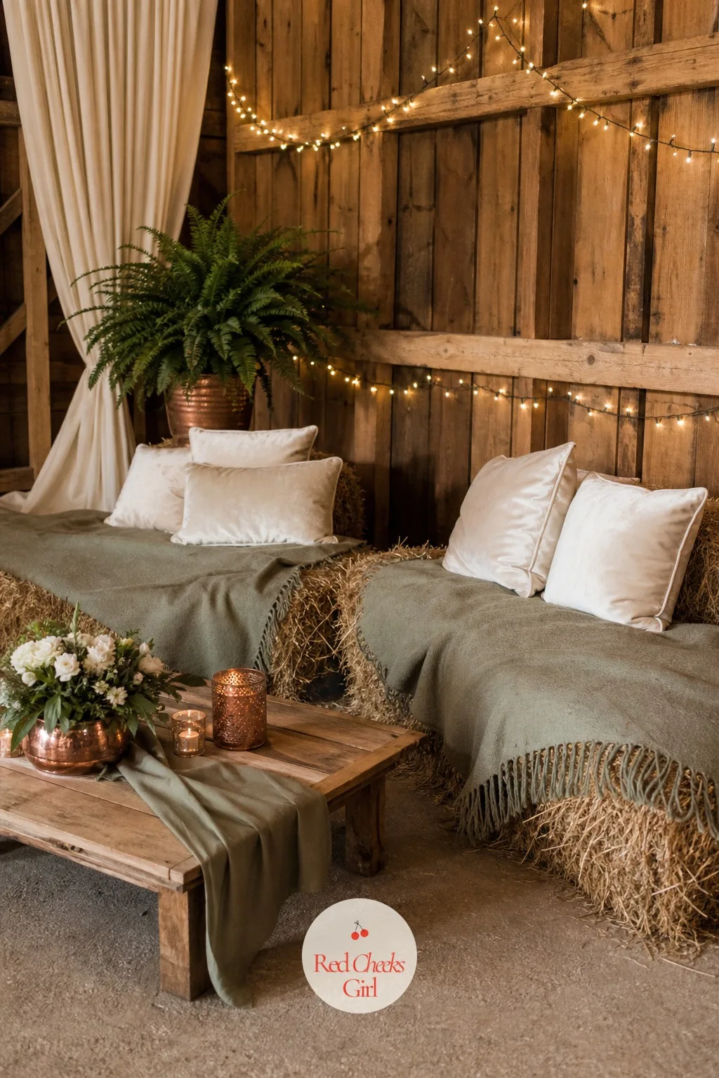 Hay Bale Lounge with Wool Throws — After the speeches, guests want somewhere low and soft to sit that is not a folding chair. Rustic wedding decor