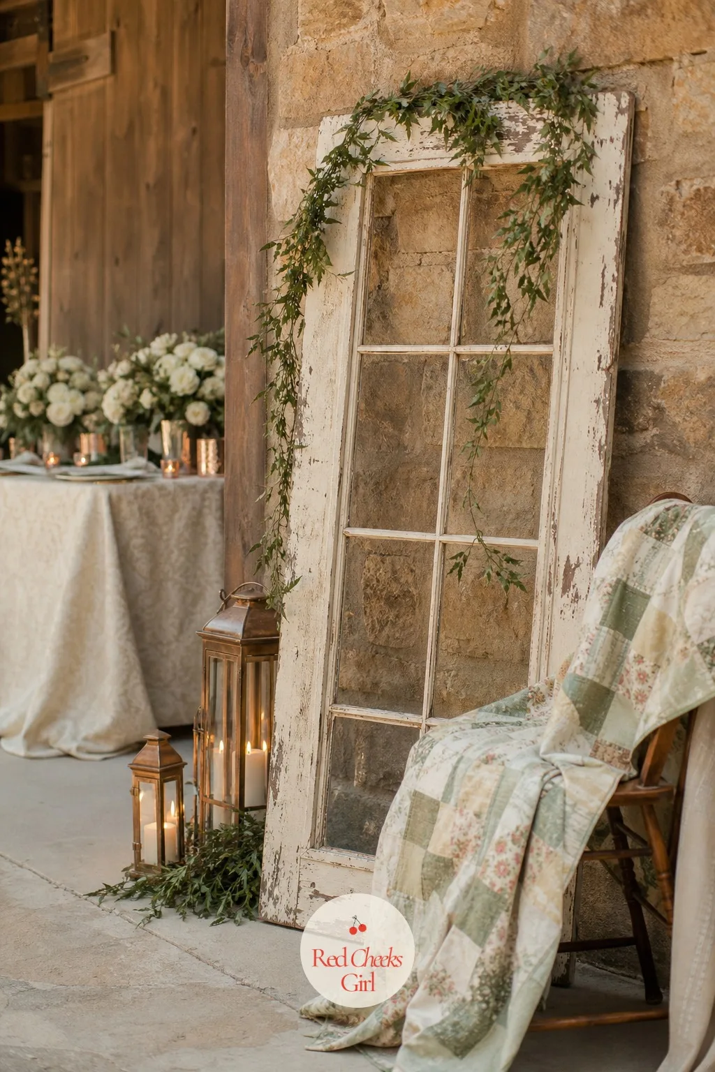An Old Window Frame Photo Backdrop — Not every venue has a view worth photographing against, and an old window frame, propped against a wall or hung from a