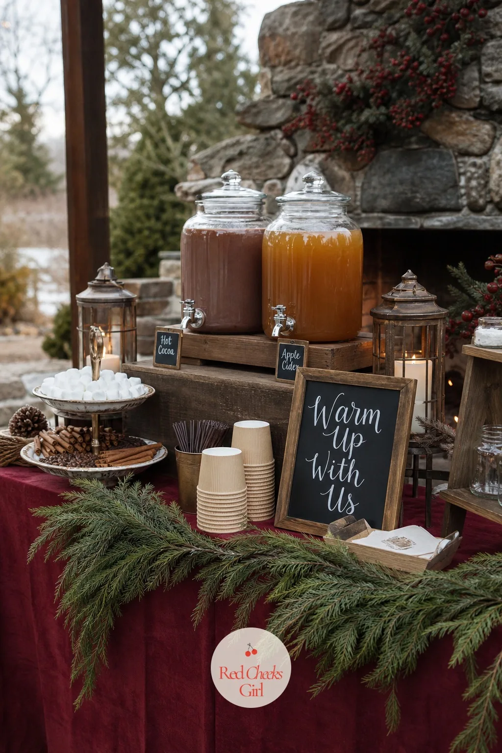 Hot Cocoa and Cider Bar — A standing drink station is the one part of the reception every generation of guest actually uses, from the flower girl to someone's