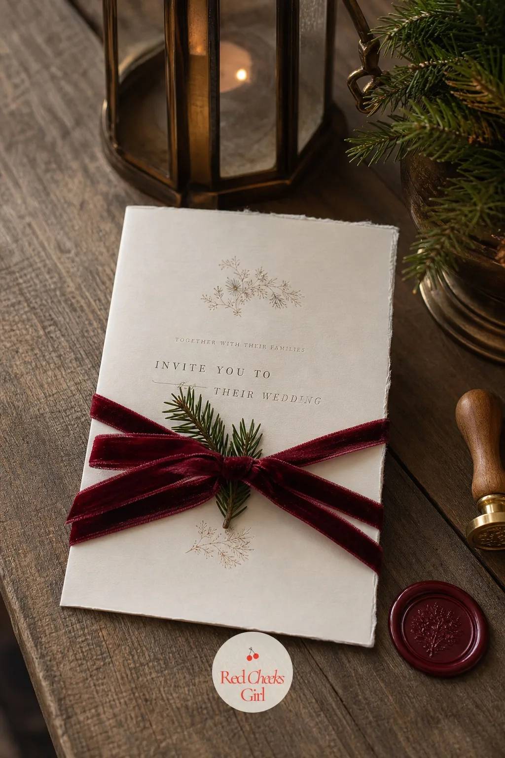 The Invitation — The first thing a guest holds should already look like the night to come, weeks before they ever see the barn or the pine garland in person.
