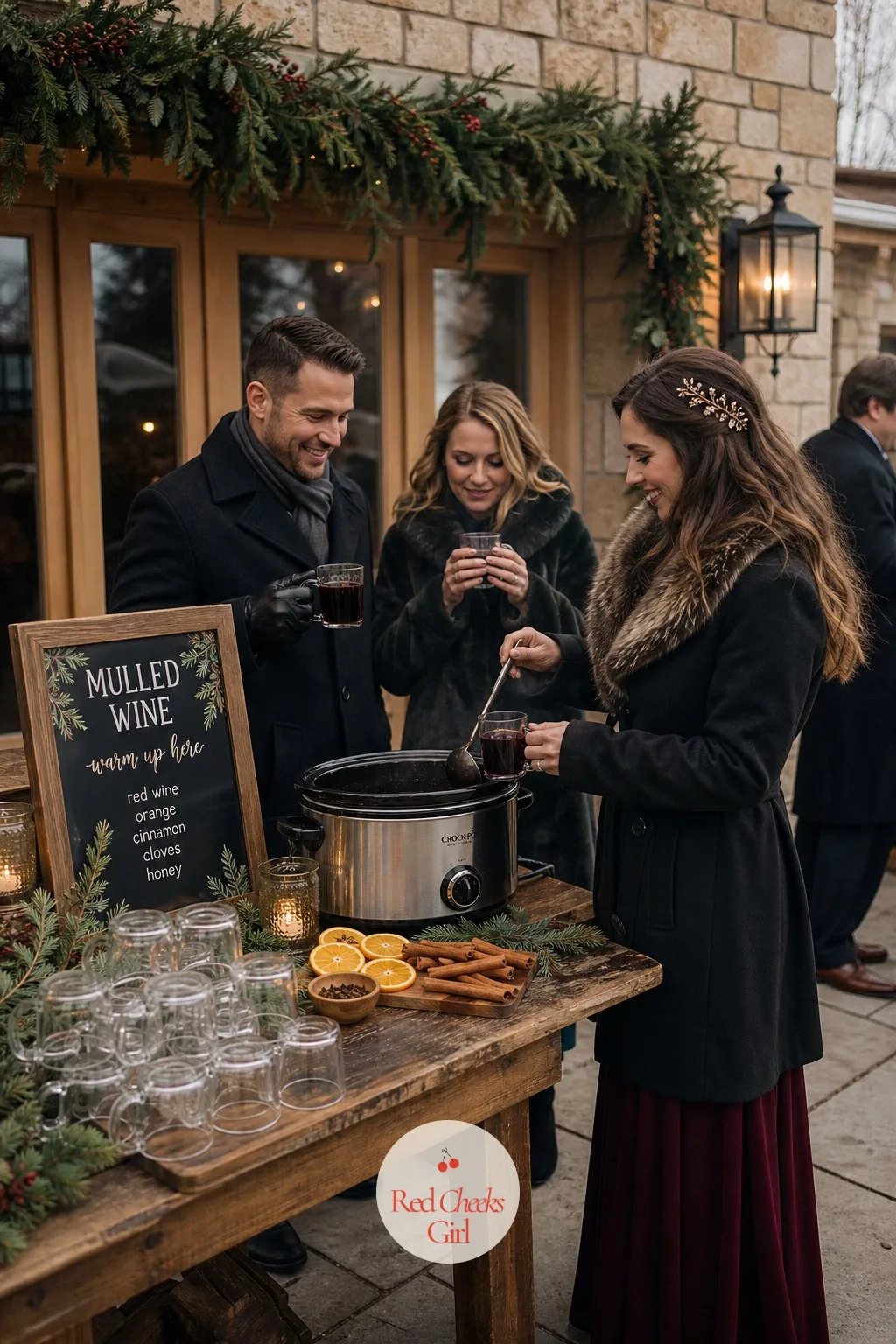 Mulled Wine Station — For the guests who want something with a kick once the toasts are done, a second small station nearby keeps the lines from crossing with