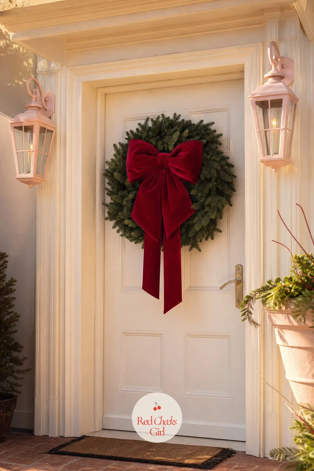 The Front Door Wreath — A plain evergreen wreath says "happy holidays" and nothing else. Sabrina carpenter christmas aesthetic