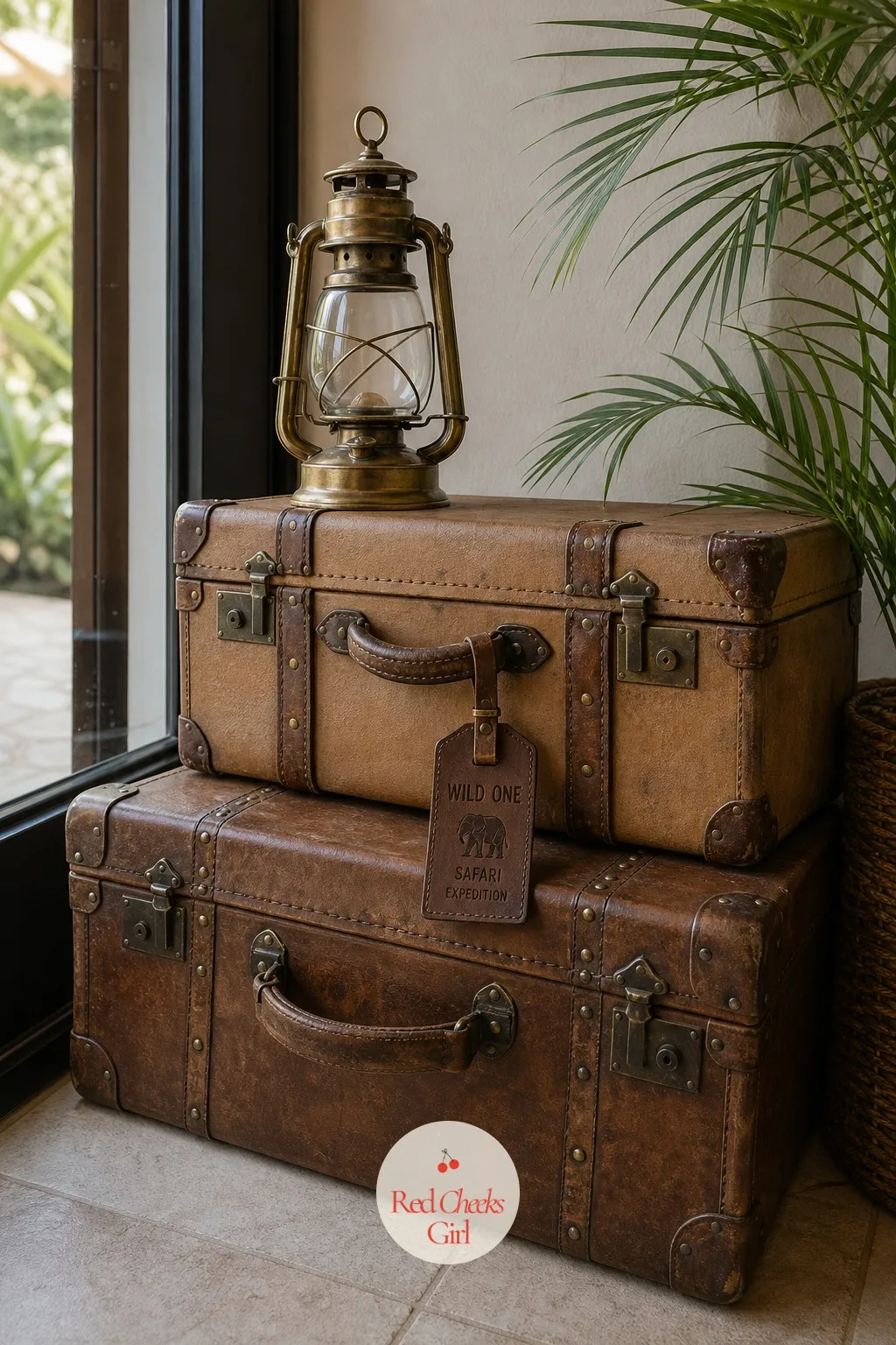 Vintage Trunk Entry Display — Guests shouldn't just find the party, they should arrive somewhere. Safari first birthday party