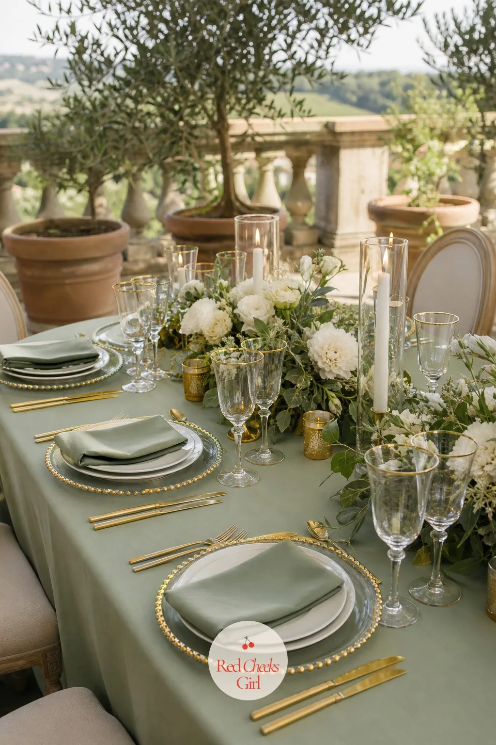 Gold Flatware With Sage Napkins — Gold flatware laid against sage does something silver never quite manages: it warms the whole place setting instead of