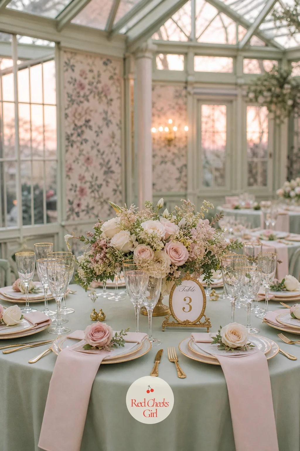 Sage and Blush Mix — Sage on its own can feel a little serious; blush is what softens it back into romantic. Sage green wedding table setting