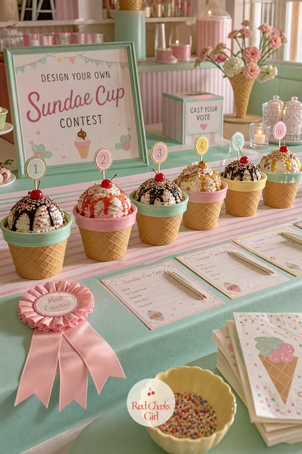 Design Your Own Sundae Cup Contest — Handing guests a free pass at the topping bar is fun on its own, but a three minute timer and a judged lineup turns it