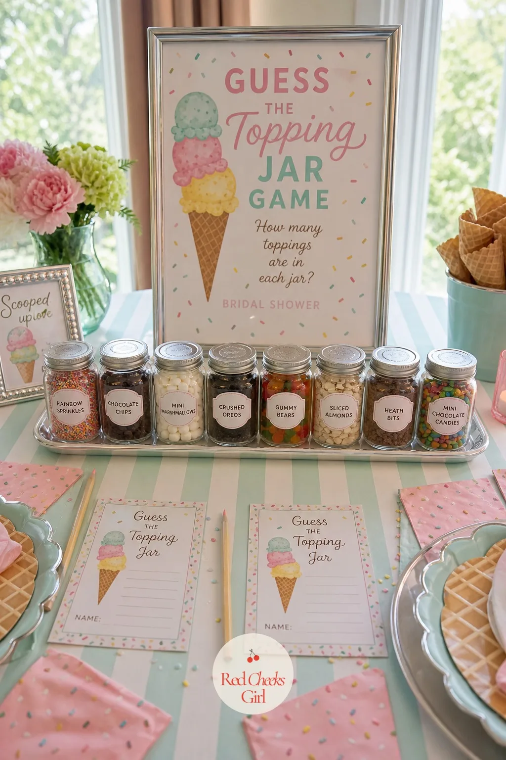 Guess the Topping Jar Game — For the stretch between sundaes when the group wants to sit rather than stand at the cart, a round of sealed jars passed hand to