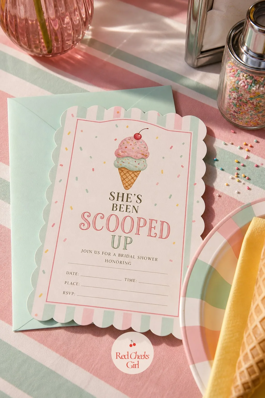 Printed Scooped Up Invitation — Before the cart rolls in or the cake gets cut, the invitation is the first thing a guest holds, and it should already look like
