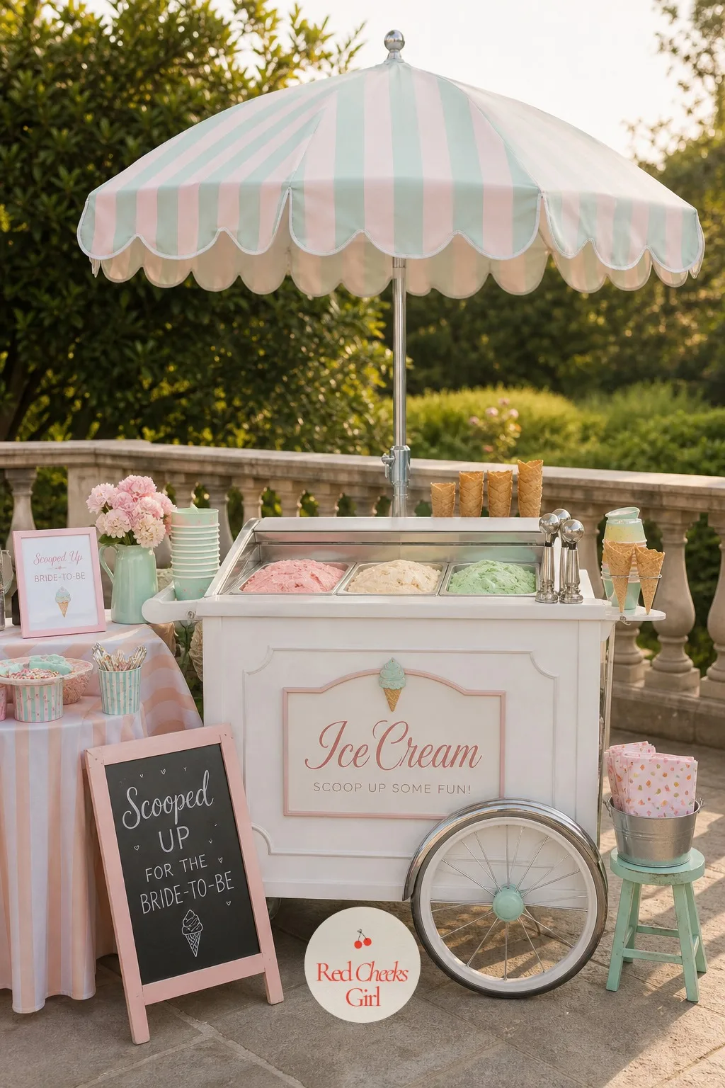 Vintage Ice Cream Cart — A folding table of tubs never looks like an occasion; a cart does. Scooped up bridal shower theme