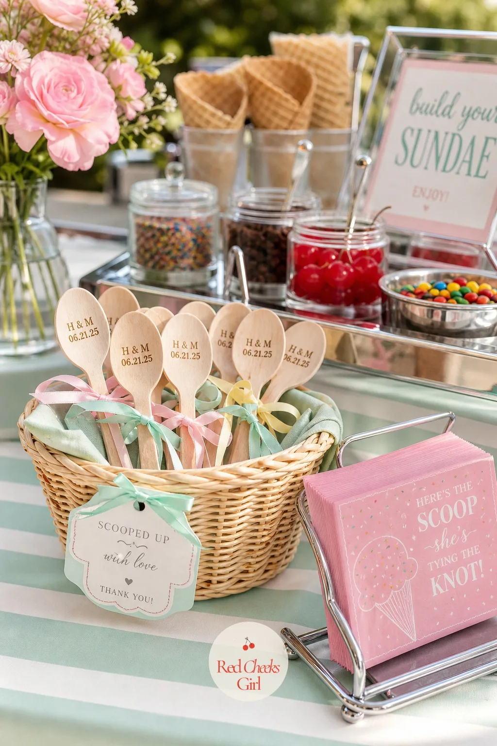 Wooden Spoon Favor Tags — The spoon guests use at the sundae bar can double as the thing they take home, if it carries the couple's wedding date stamped into