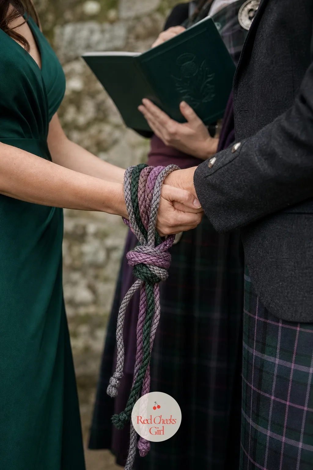 The Handfasting Ribbon Ceremony — In a handfasting ceremony, the couple joins hands while the officiant or a loved one wraps a cord around their wrists and