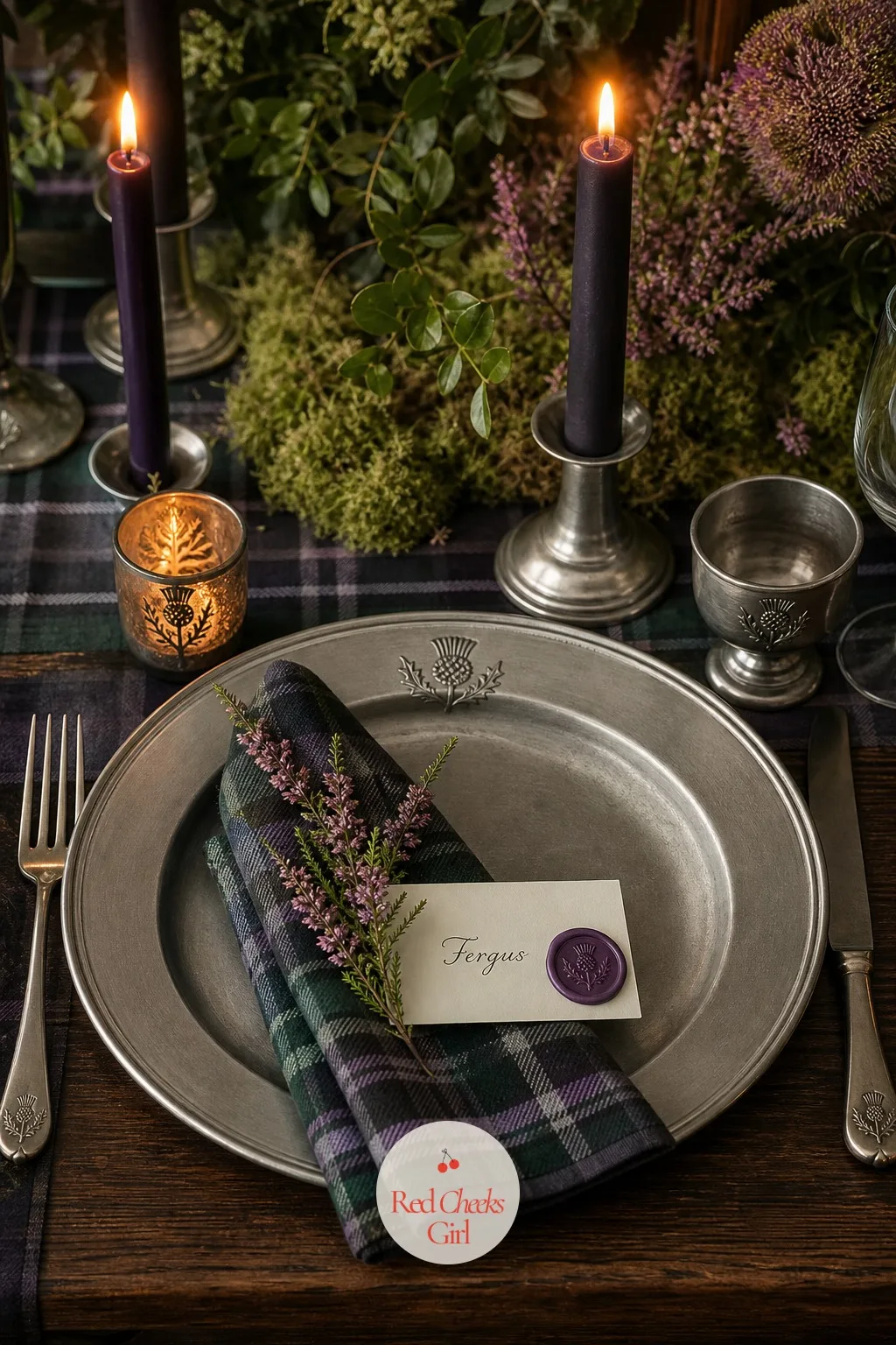 The Tartan Place Setting — A bare charger plate at a hotel wedding never feels like it belongs to the couple. Scottish wedding ideas