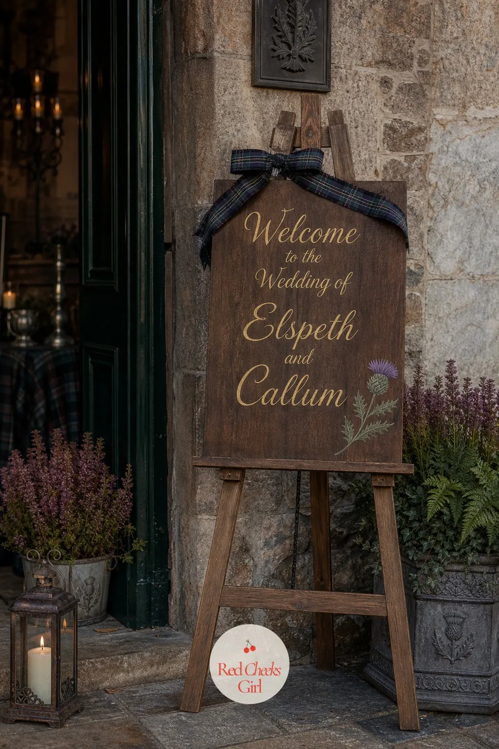 The Welcome Sign — Guests arriving at a castle gate or a countryside drive need one clear signal telling them whose wedding this is before they even find