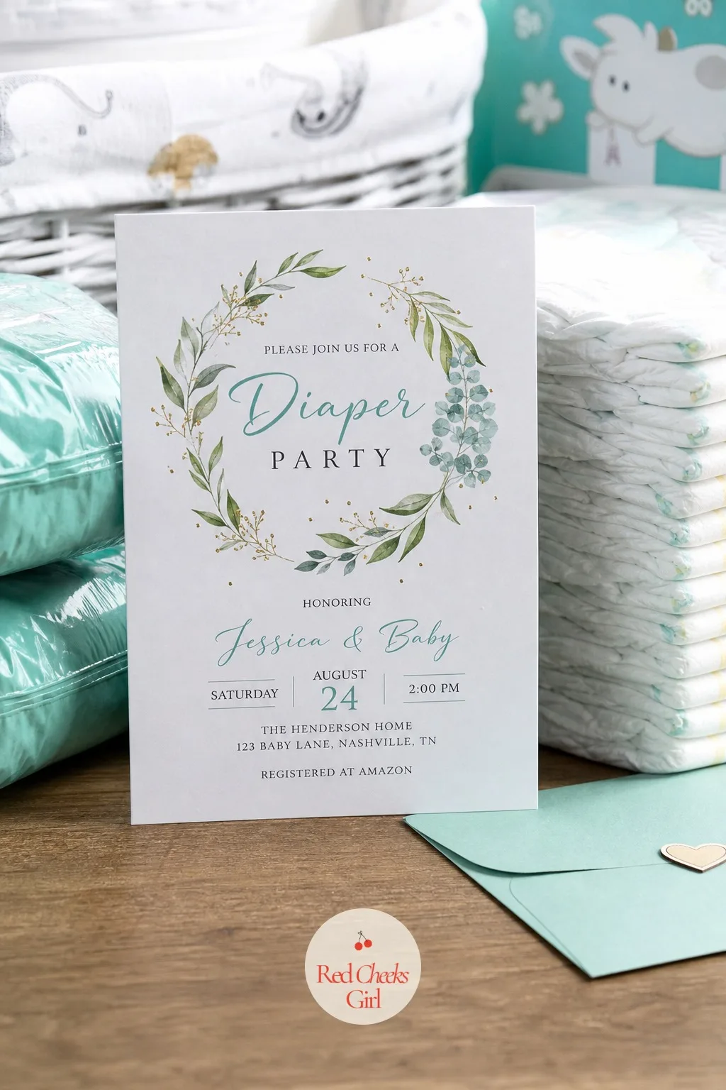 Diaper Party Invitation Card — A diaper party needs a card that says the quiet part out loud, kindly, so nobody turns up with a stuffed animal when what is