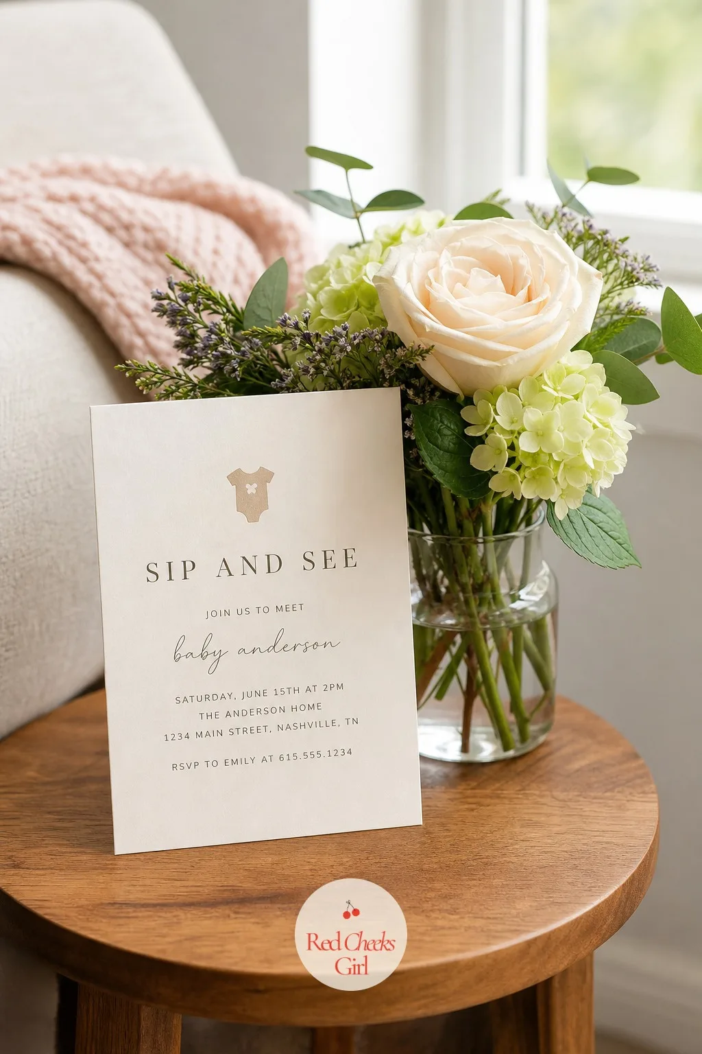 Sip and See Invitation Card — The wording sets expectations before anyone reads the time and place. Second baby shower ideas