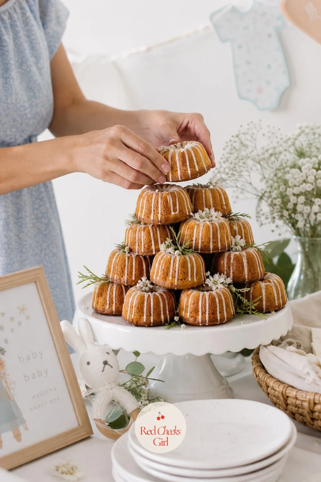 Stacked Mini Bundt Cakes — When there is no time to frost anything properly, a stack of mini bundt cakes solves the dessert table without a single piping bag