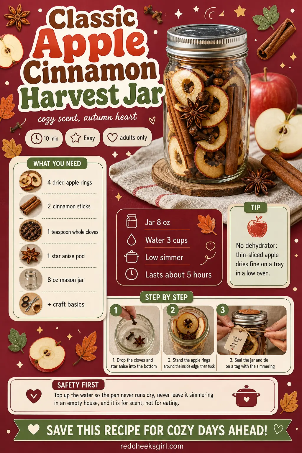 Classic Apple Cinnamon Harvest Jar Craft Card printable sheet. Simmer pot gift