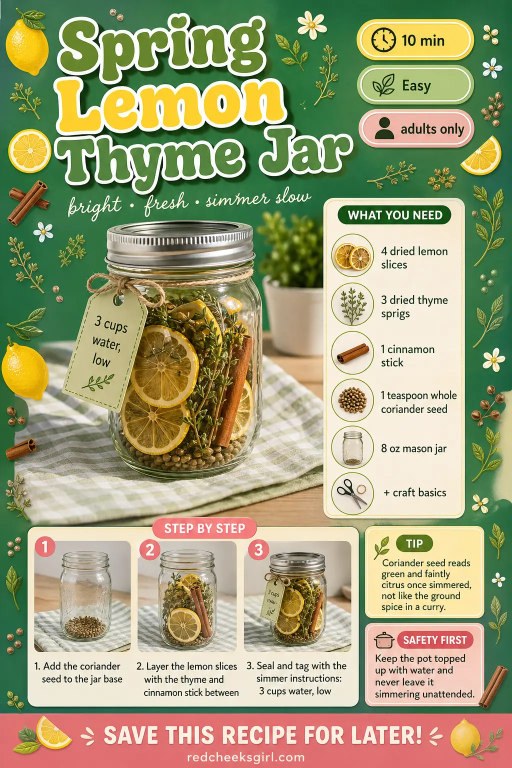 Spring Lemon Thyme Jar Craft Card printable sheet. Simmer pot gift