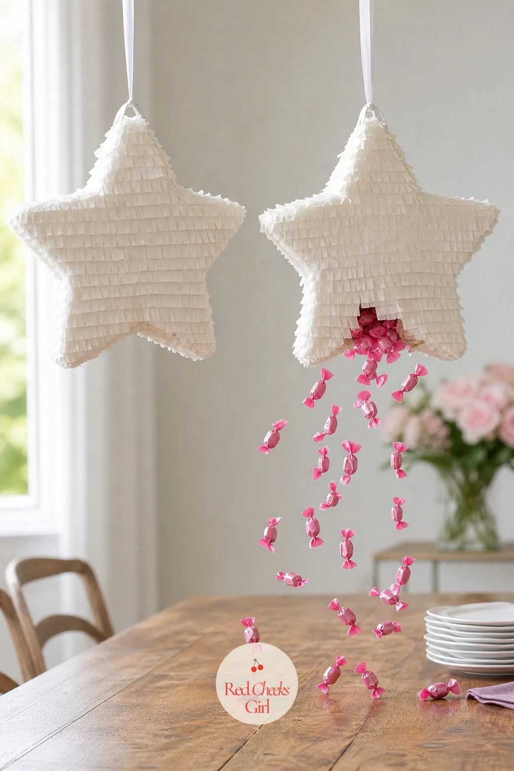 Mini Star Piñata Pair — Two small star piñatas hanging side by side look like a decoration right up until someone takes a swing, and then one of them is full