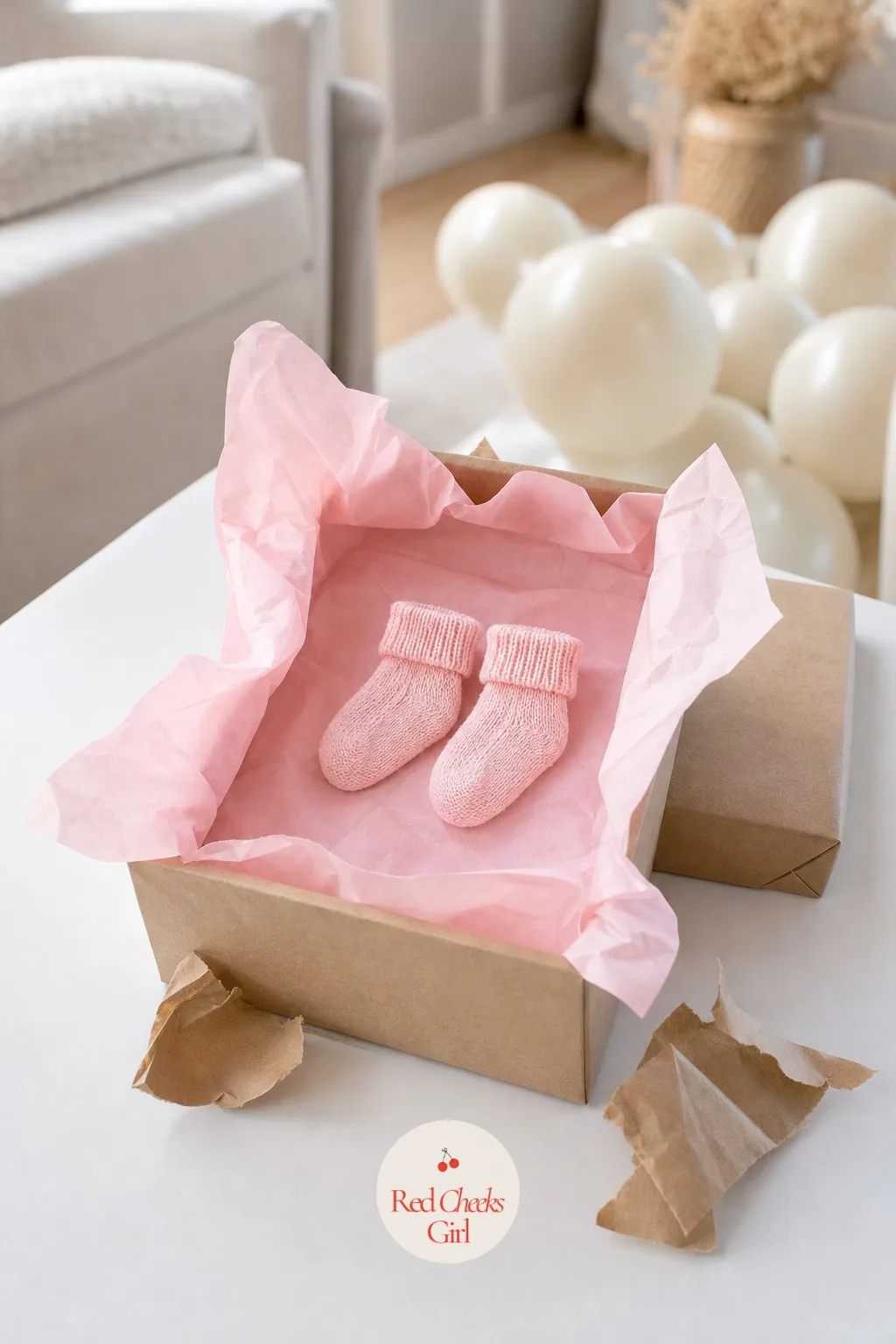 Plain Box With Colored Tissue Paper — An ordinary shoebox, wrapped plain so it gives nothing away, suits handing straight to grandparents so they get to lift