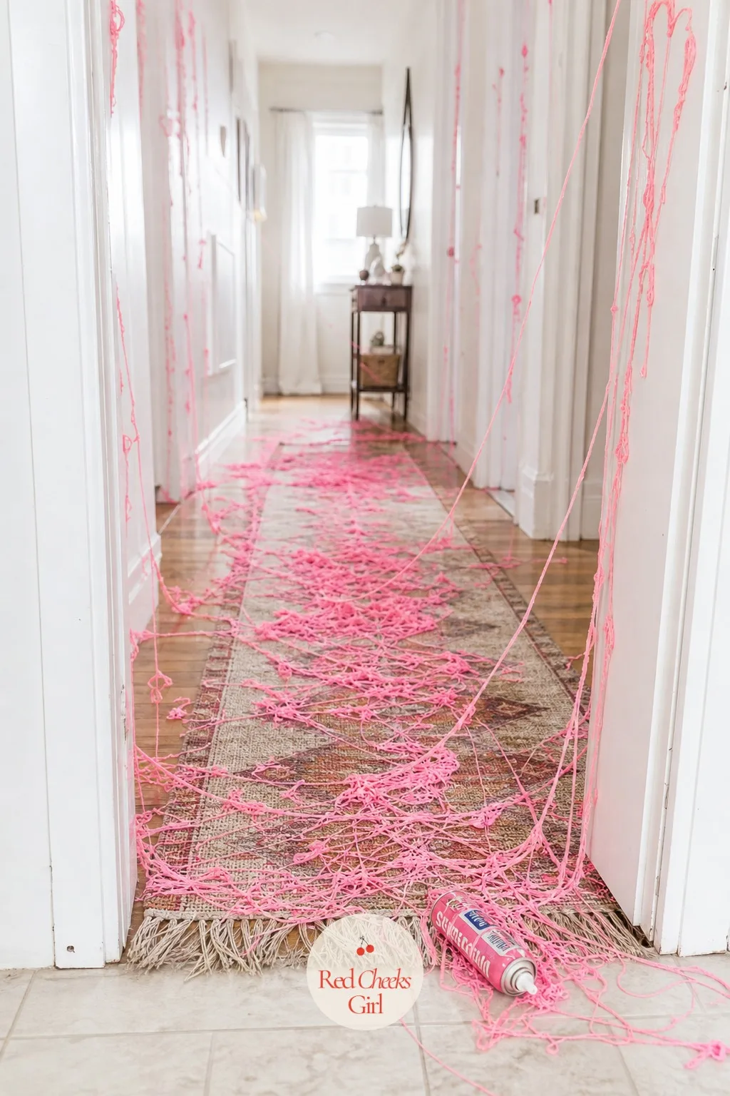 Silly String Across the Hallway — A can of silly string sprayed in a straight line down a hallway turns a boring corridor into the exact spot where the news