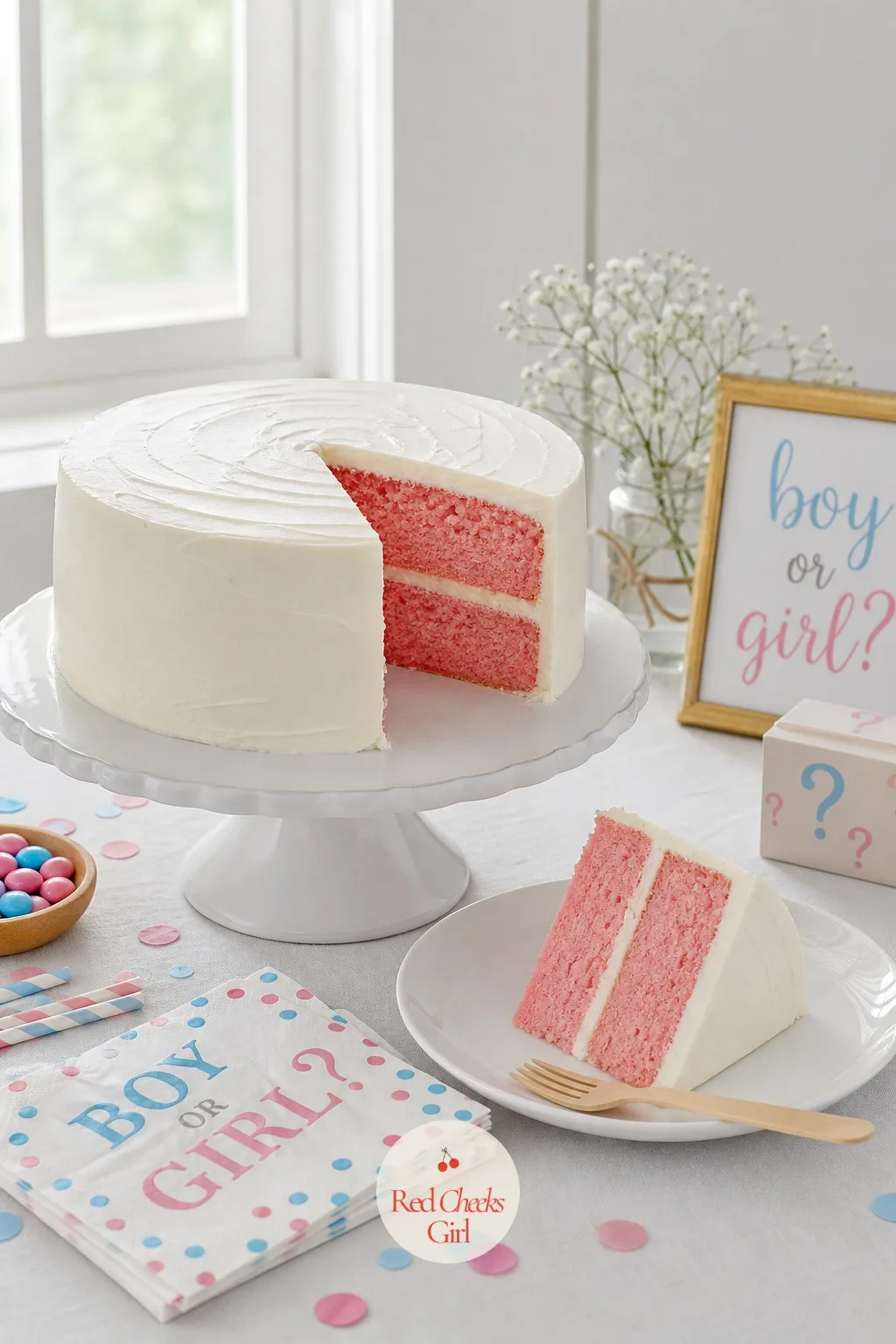 Vanilla Cake With a Blush Pink Center — The outside gives nothing away: a plain white-frosted cake that could be for any occasion, right up until the first