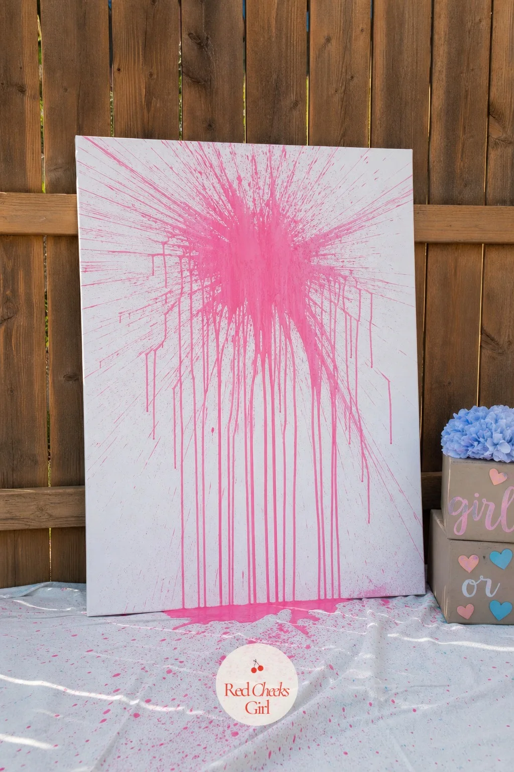 Water Balloon Splatter Canvas — A blank canvas against a fence does nothing for the eye until a thrown balloon bursts across it, and then the whole yard has a