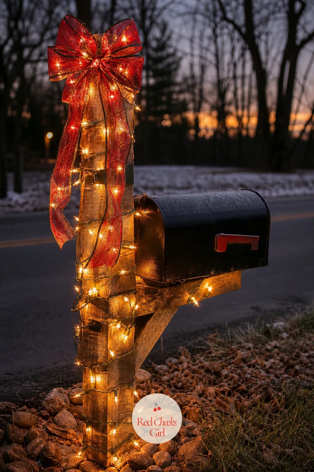 A Mailbox Wrapped in Lights and Ribbon — The mailbox sits at the end of the drive doing nothing festive all season, which makes it the fastest ten-minute fix