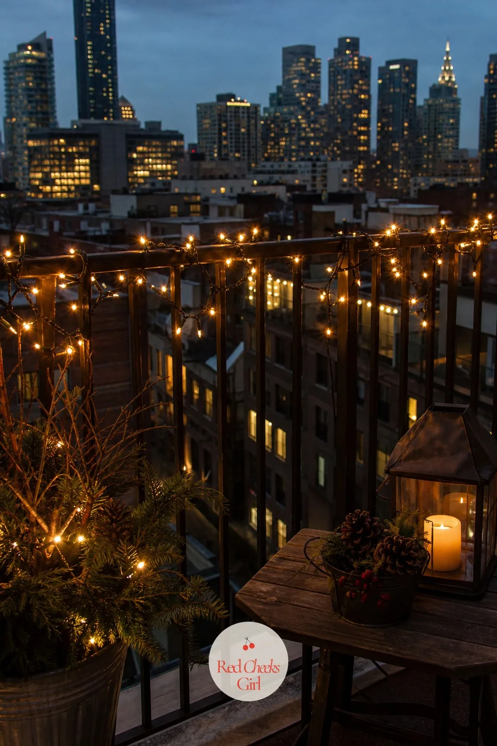 Warm Mini Lights Wrapped Along a Balcony Railing — No front garden does not mean no outdoor glow. Simple outdoor christmas lights