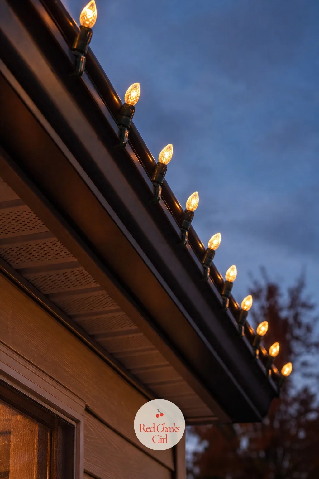 Warm-White C9 Bulbs Along the Gutter Line — Roofline lights sound like a professional job, the kind that needs a van and a quote. Simple outdoor christmas