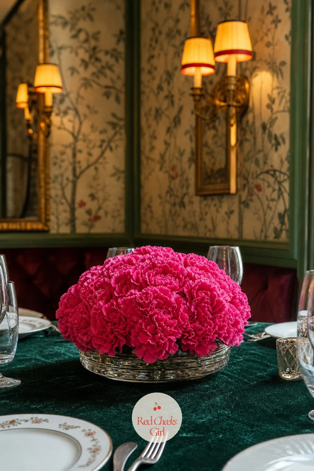 Carnations Massed in a Low Glass Bowl — Carnations get dismissed as a cheap flower, but massed tightly in a bowl they look nothing like the single-stem version