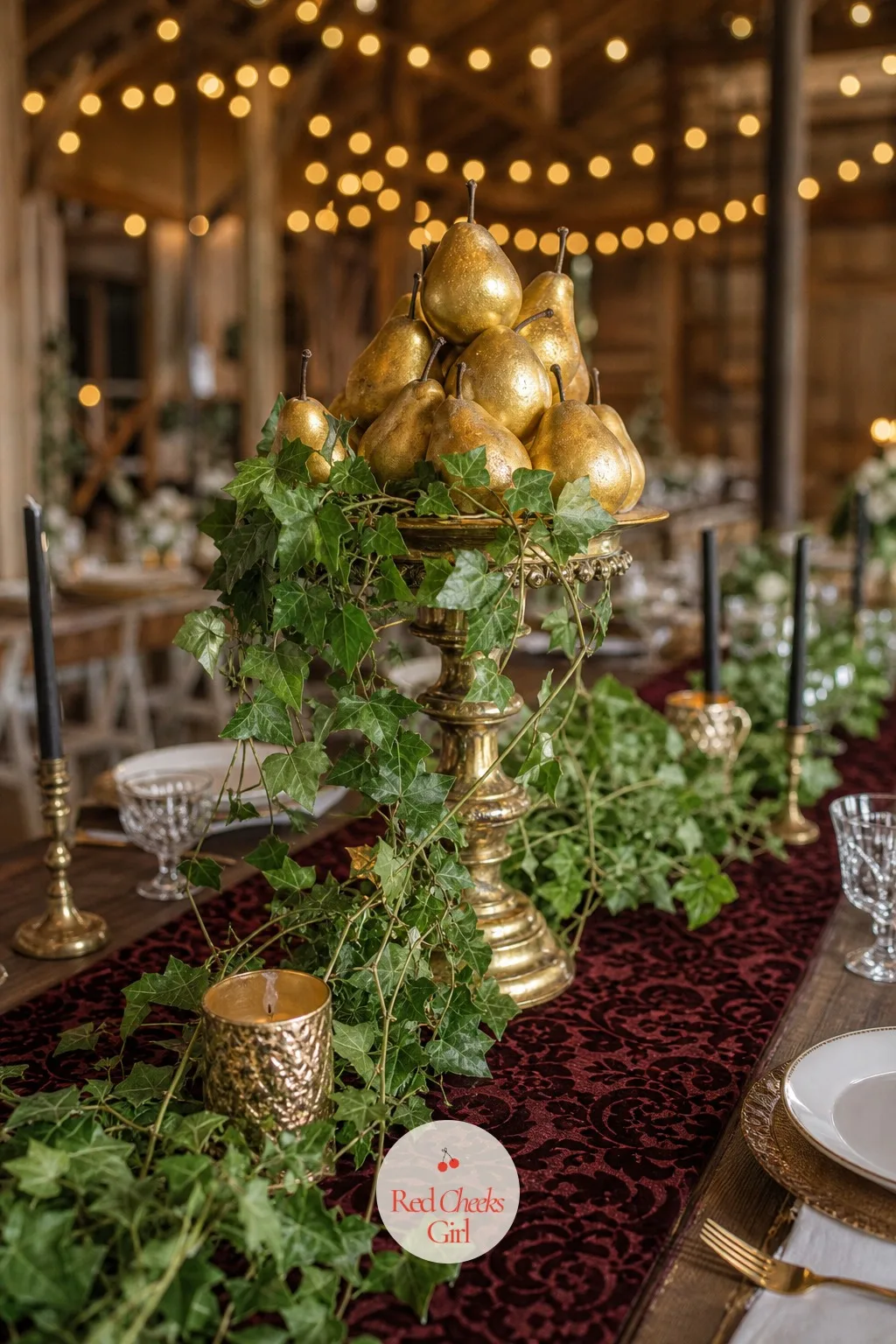 Pears Stacked With Trailing Ivy — An autumn table wants something a little sturdier than flowers, and stacked pears give it real weight without a single stem.