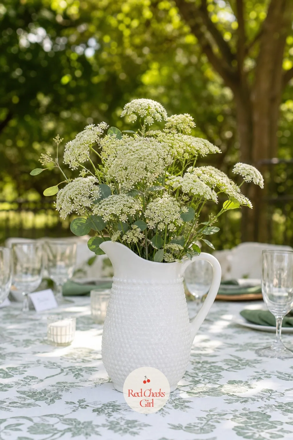 Queen Anne's Lace in a Milk Glass Pitcher — A delicate, almost lace-like texture suits a garden reception that wants softness over boldness, and Queen Anne's