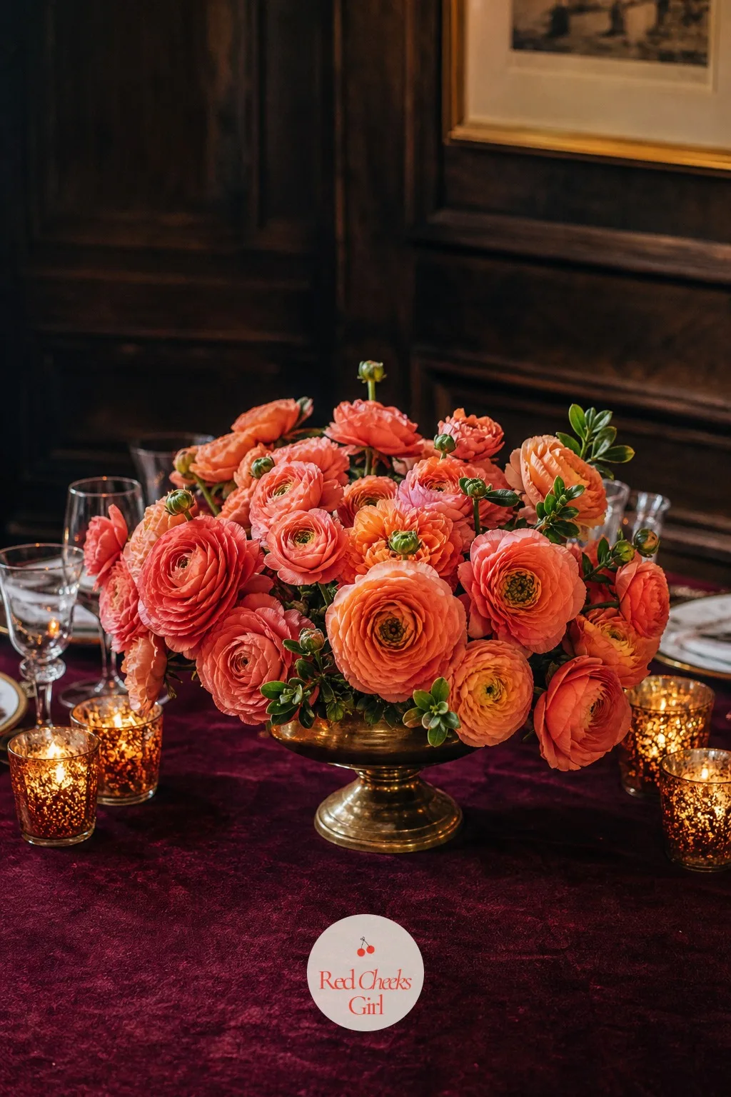 Ranunculus Packed Into a Low Compote — Ranunculus has a ruffled, almost paper-like head that reads as expensive even when it is not, and packing it tight into