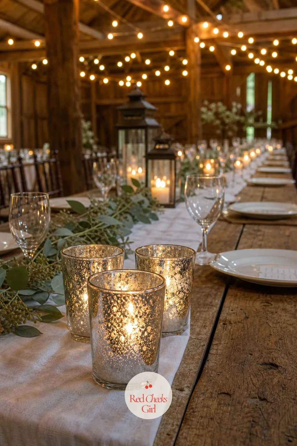 Clustered Votives in Mercury Glass — A single candle in the middle of a long table can look lonely against all that empty cloth on either side. Simple wedding