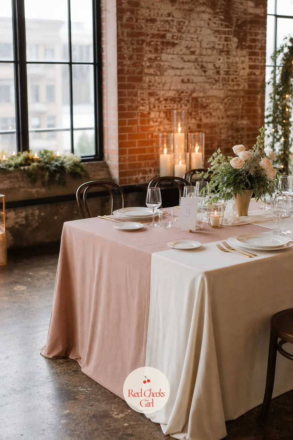 Color-Block Tablecloth in Two Shades — A single colour tablecloth can read as safe rather than styled, especially on a table with very little else on it.