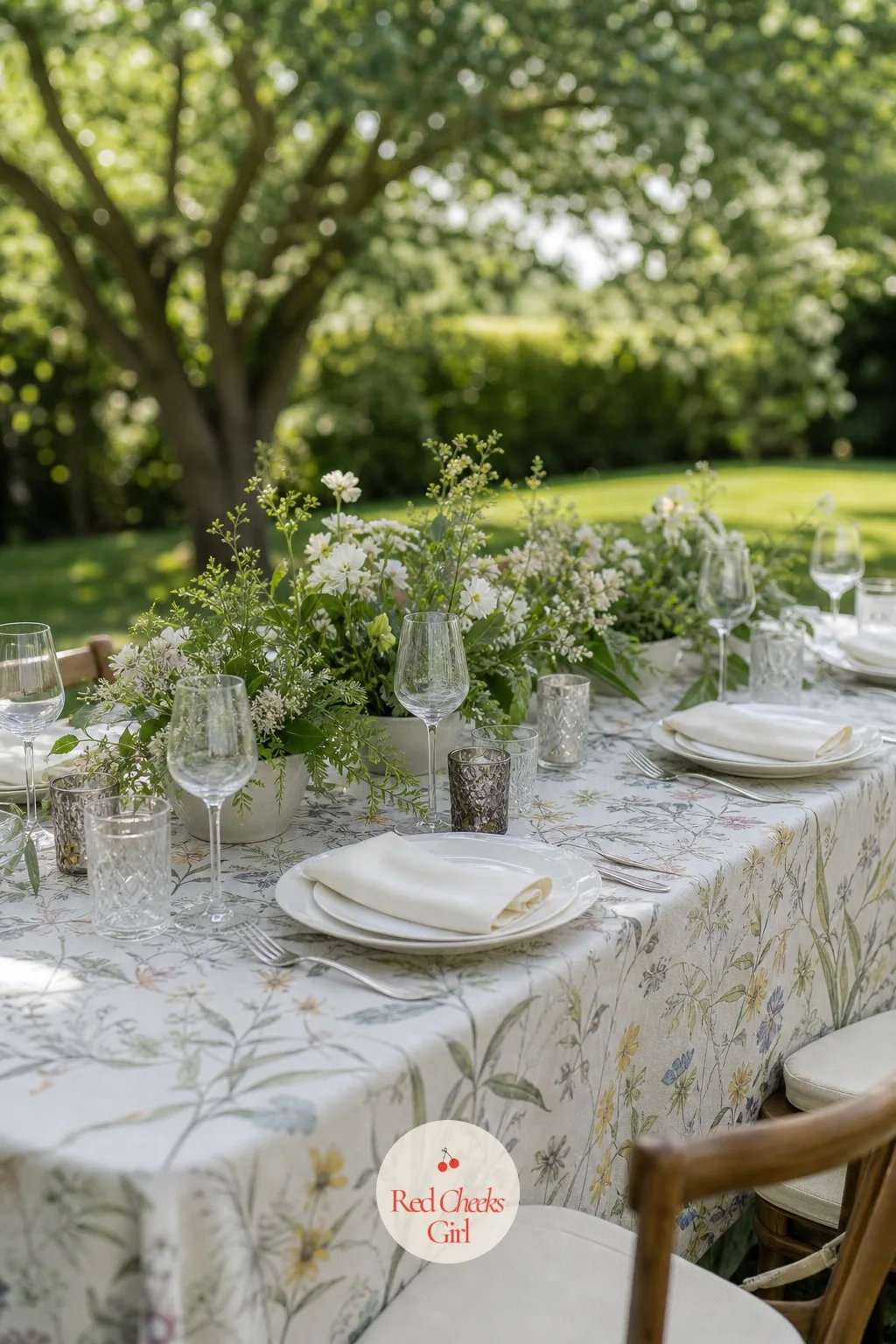 Patterned Tablecloth With Plain Napkins — A heavily decorated table can start to compete with itself, pattern on pattern until nothing stands out. Simple