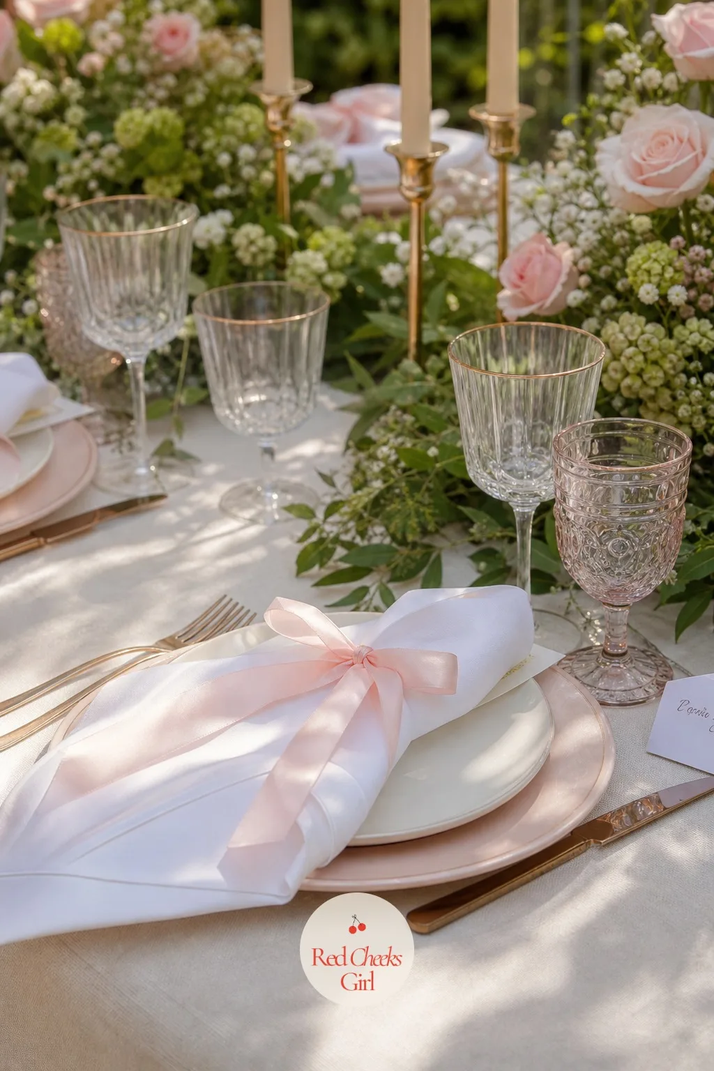 Ribbon Tied on Napkins — A plain folded napkin can feel slightly bare next to a more decorated centerpiece, like the table ran out of budget halfway down.