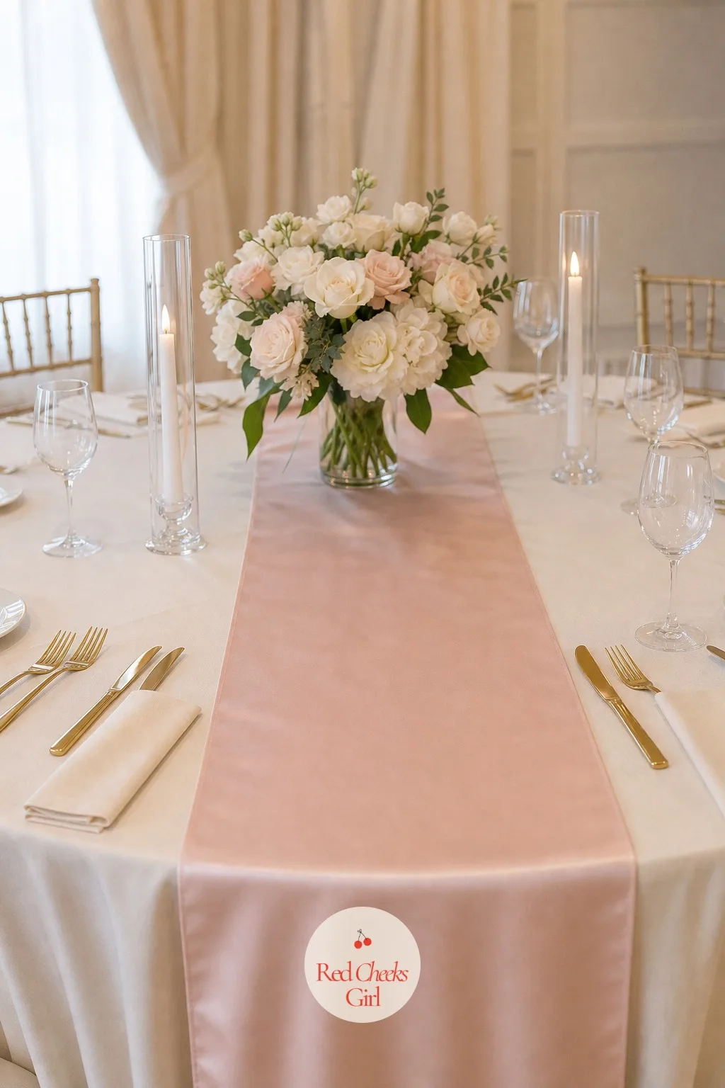 Satin Ribbon Laid as a Table Runner — A full fabric runner can add weight and bulk to a table that is already carrying plates, glasses and a centerpiece.