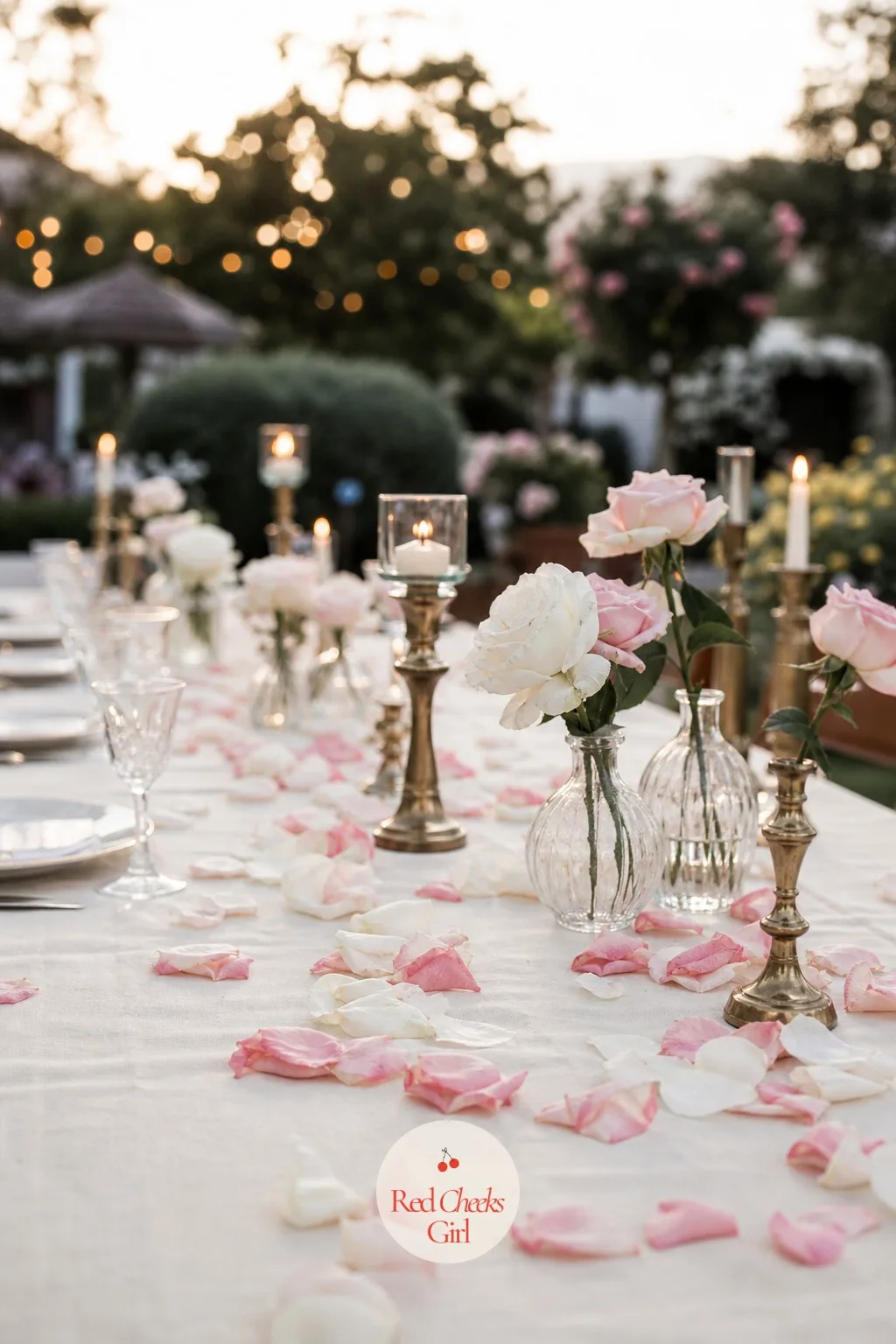 Scattered Petals Down the Table — A table with a centerpiece and nothing else around it can still look slightly stark once the eye drifts away from the middle.